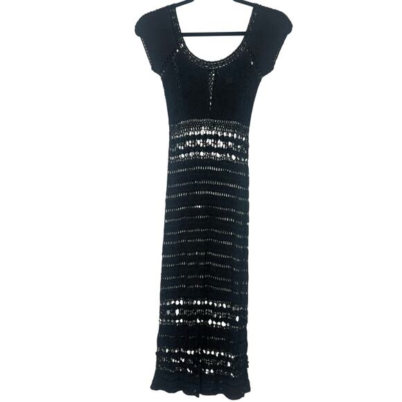Hugo Buscati Black Crochet Knit Form-Fitting Dress Boho Festival Whimsygoth 90s - Picture 1 of 9